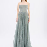 Strapless Collar Silvery Long Evening Dress - 9167C