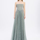 Strapless Collar Silvery Long Evening Dress - 9167C