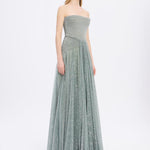 Strapless Collar Silvery Long Evening Dress - 9167C