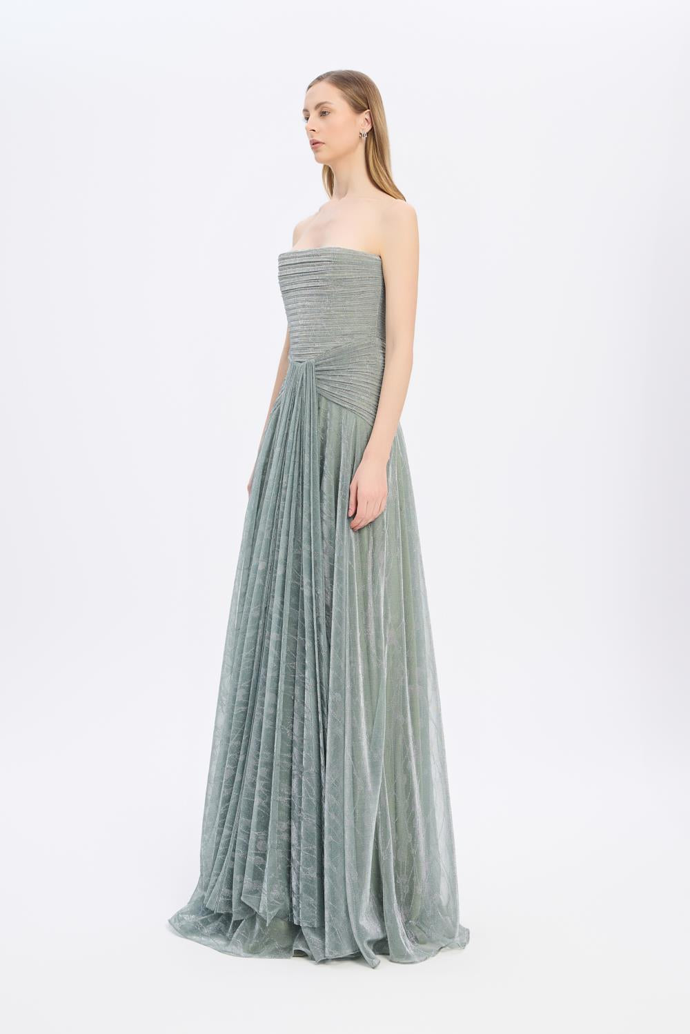 Strapless Collar Silvery Long Evening Dress - 9167C