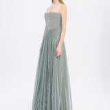 Strapless Collar Silvery Long Evening Dress - 9167C