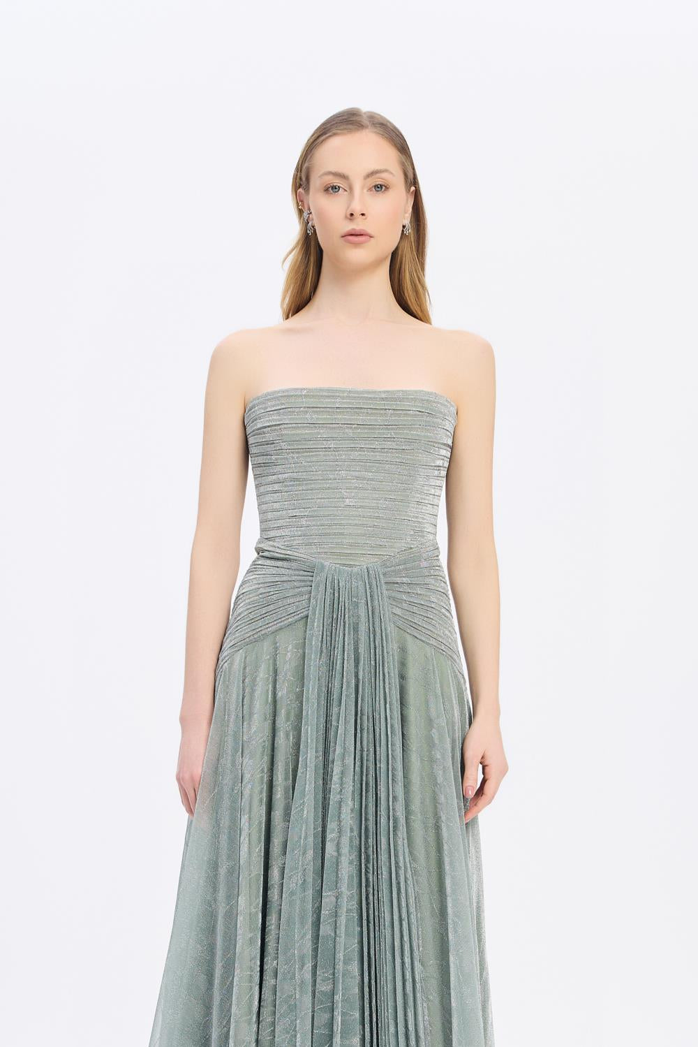 Strapless Collar Silvery Long Evening Dress - 9167C