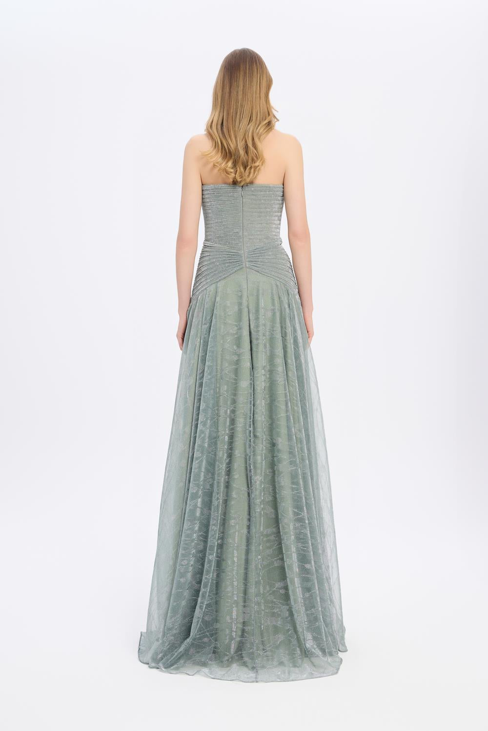 Strapless Collar Silvery Long Evening Dress - 9167C