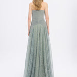 Strapless Collar Silvery Long Evening Dress - 9167C