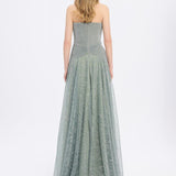 Strapless Collar Silvery Long Evening Dress - 9167C