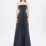 Strapless Collar Silvery Long Evening Dress - 9167C