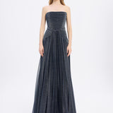 Strapless Collar Silvery Long Evening Dress - 9167C