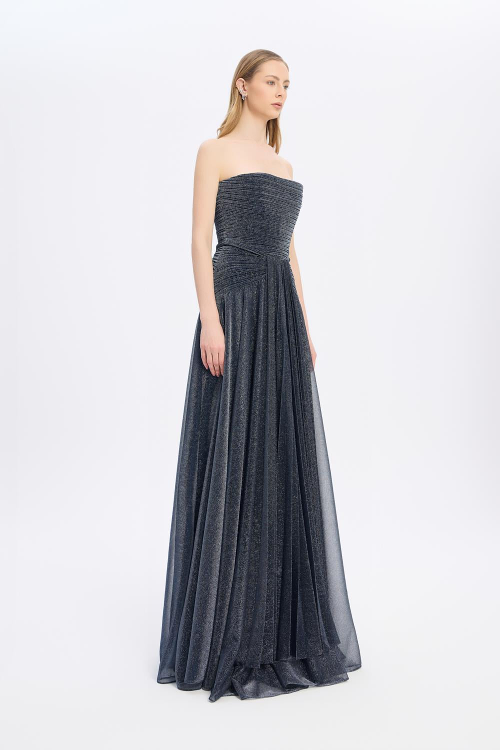 Strapless Collar Silvery Long Evening Dress - 9167C