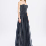 Strapless Collar Silvery Long Evening Dress - 9167C