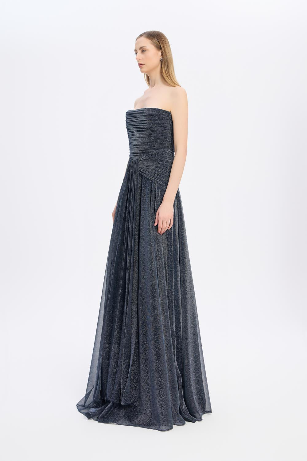 Strapless Collar Silvery Long Evening Dress - 9167C