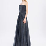 Strapless Collar Silvery Long Evening Dress - 9167C