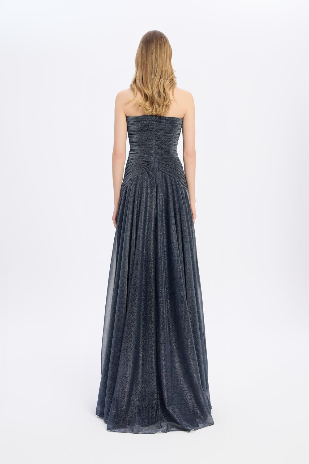 Strapless Collar Silvery Long Evening Dress - 9167C