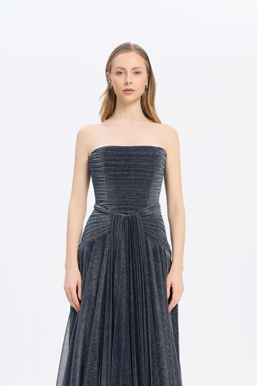 Strapless Collar Silvery Long Evening Dress - 9167C