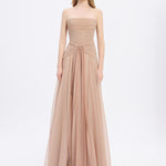 Strapless Collar Silvery Long Evening Dress - 9167C