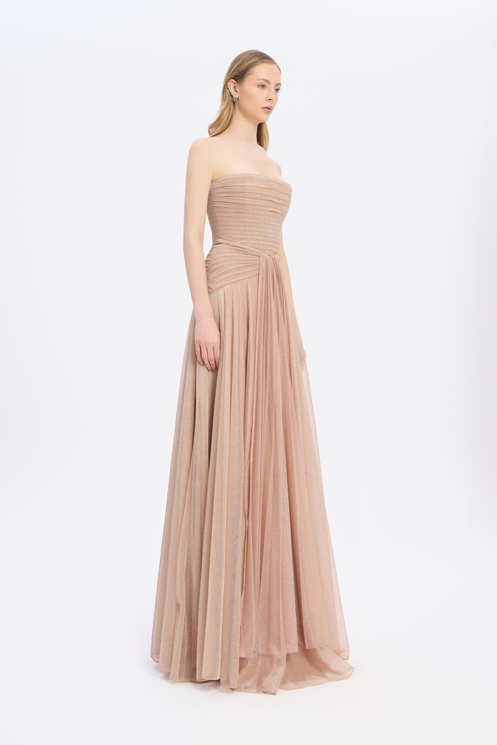 Strapless Collar Silvery Long Evening Dress - 9167C