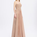 Strapless Collar Silvery Long Evening Dress - 9167C