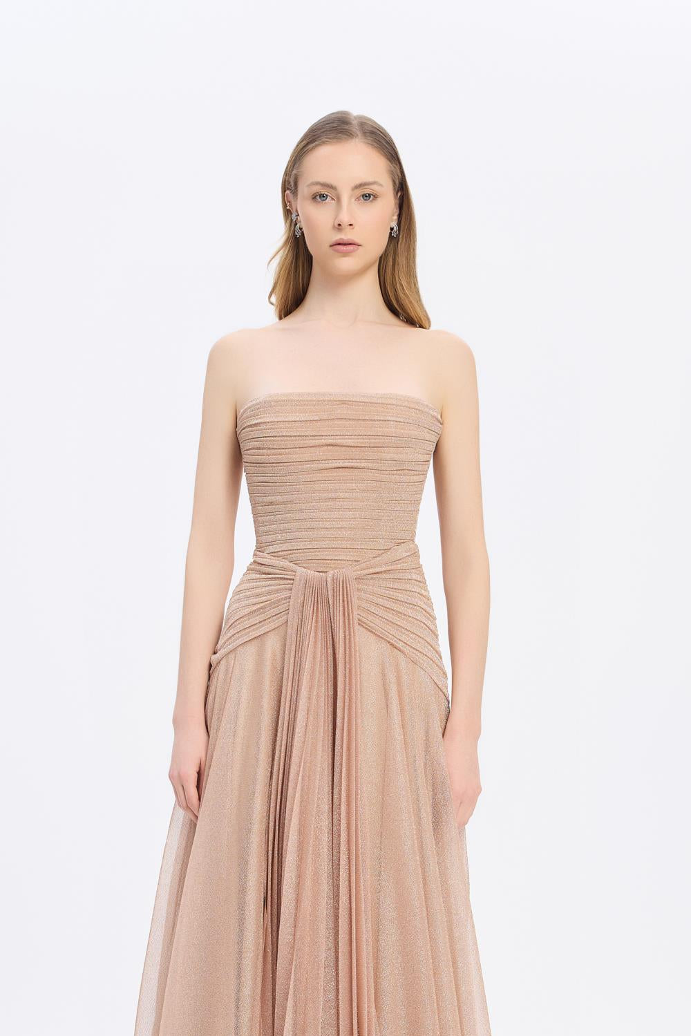 Strapless Collar Silvery Long Evening Dress - 9167C