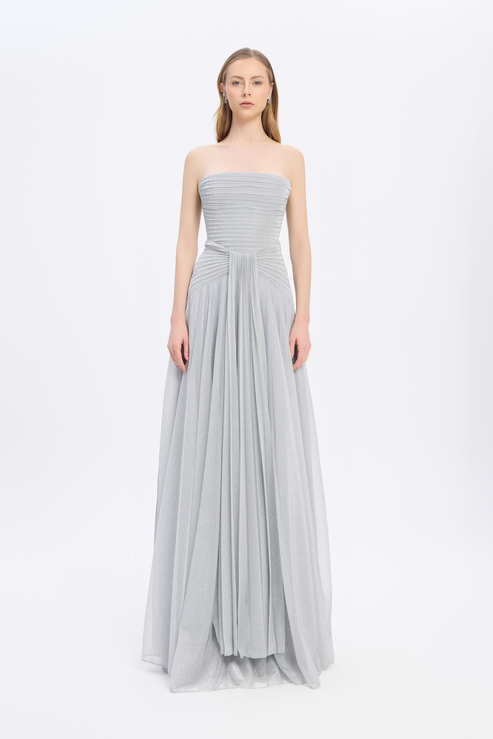 Strapless Collar Silvery Long Evening Dress - 9167C