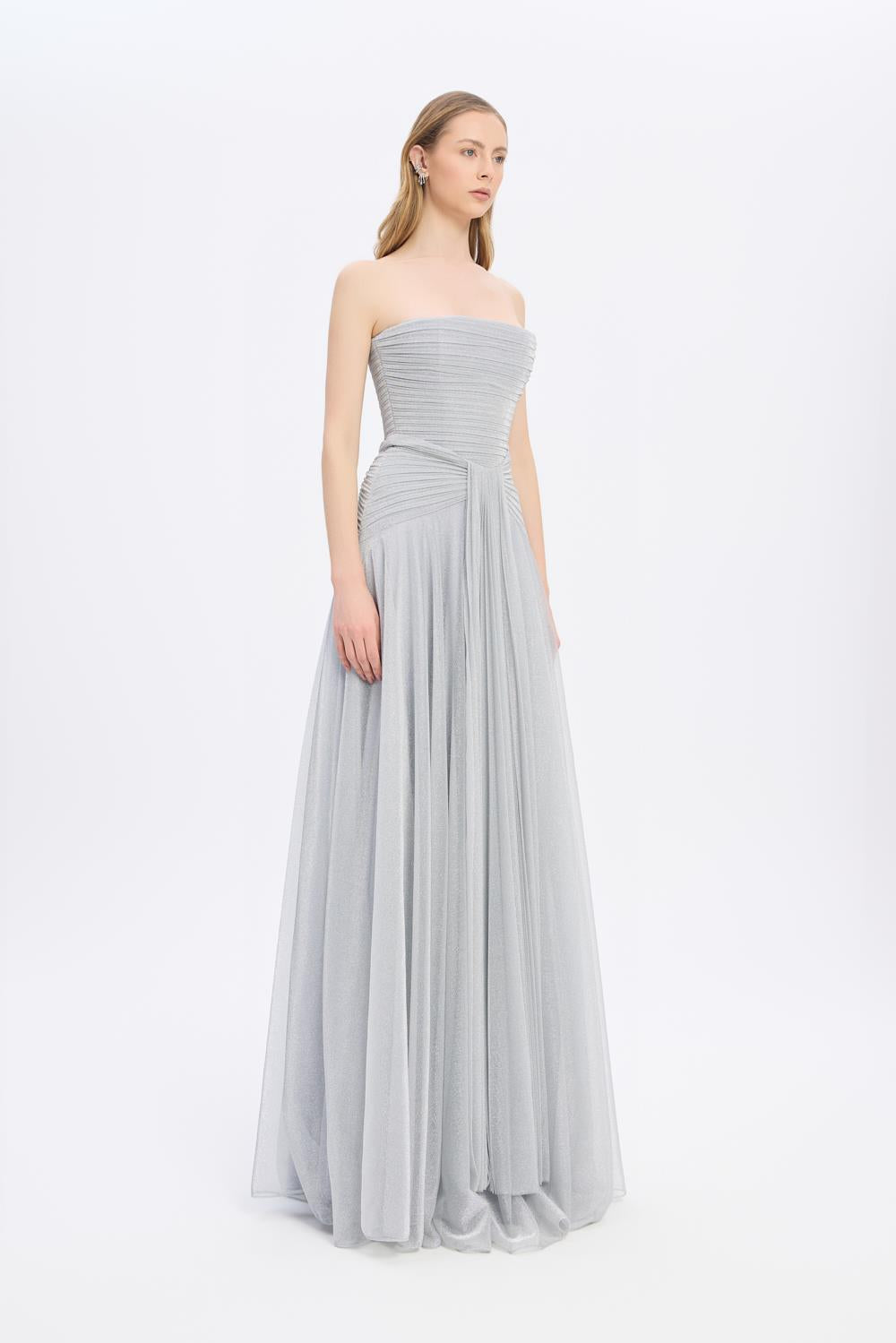 Strapless Collar Silvery Long Evening Dress - 9167C