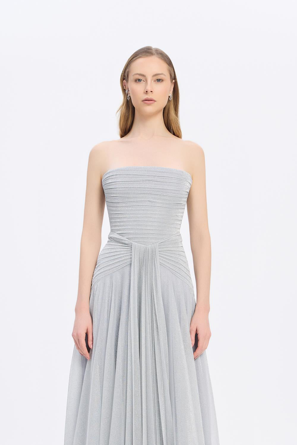 Strapless Collar Silvery Long Evening Dress - 9167C