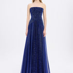 Strapless Collar Silvery Long Evening Dress - 9167C