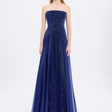 Strapless Collar Silvery Long Evening Dress - 9167C