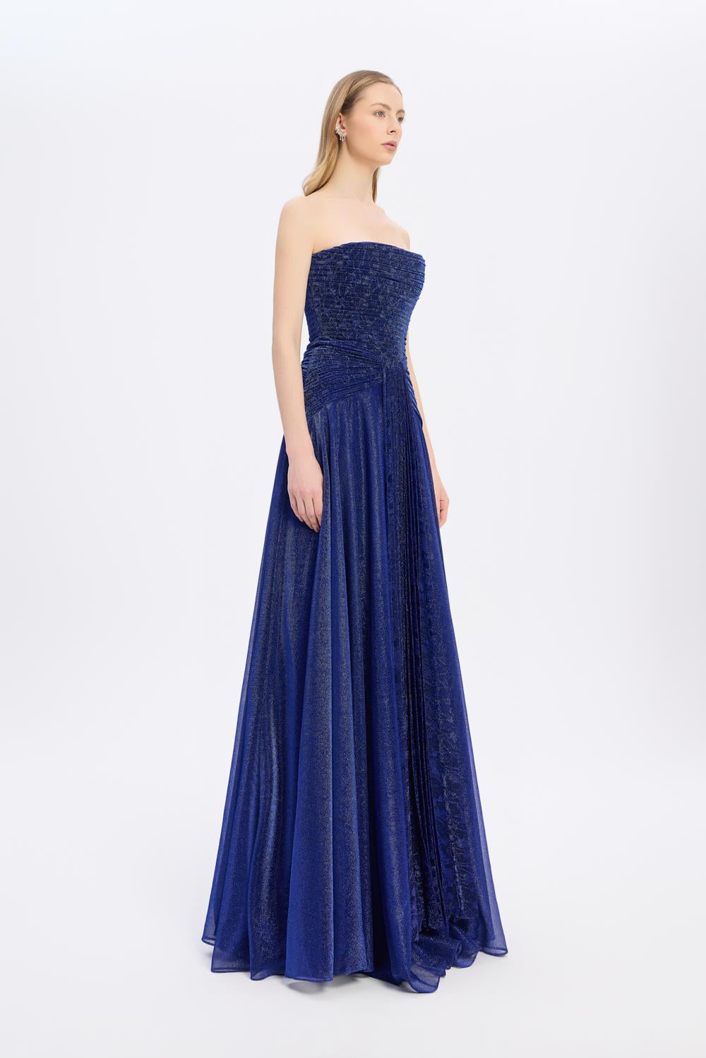 Strapless Collar Silvery Long Evening Dress - 9167C