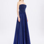 Strapless Collar Silvery Long Evening Dress - 9167C