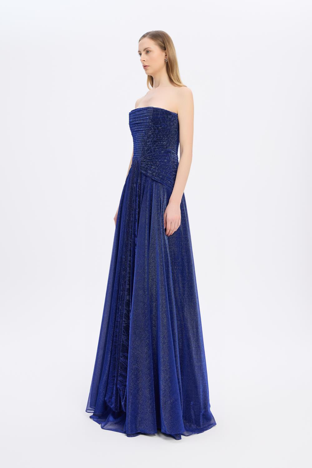 Strapless Collar Silvery Long Evening Dress - 9167C