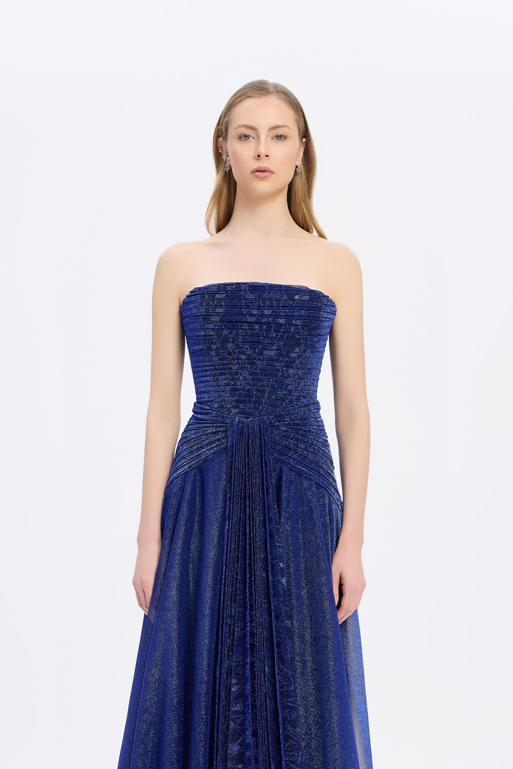 Strapless Collar Silvery Long Evening Dress - 9167C