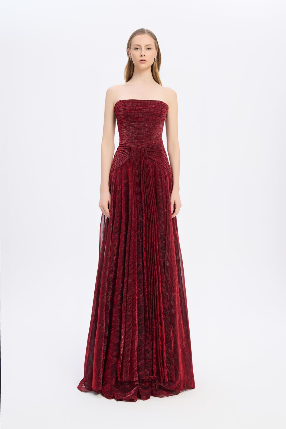 Strapless Collar Silvery Long Evening Dress - 9167C