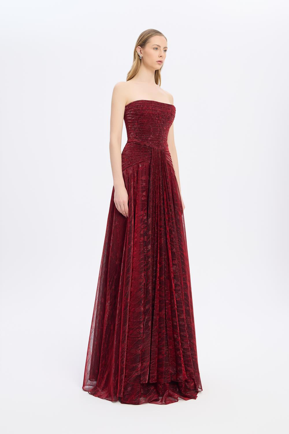 Strapless Collar Silvery Long Evening Dress - 9167C