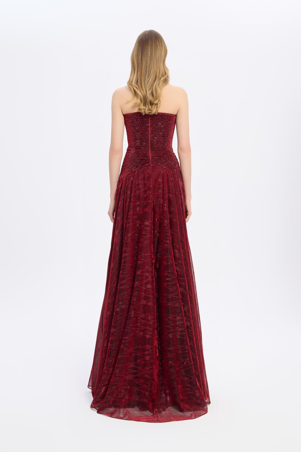 Strapless Collar Silvery Long Evening Dress - 9167C
