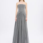 Strapless Collar Silvery Long Evening Dress - 9167C