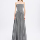 Strapless Collar Silvery Long Evening Dress - 9167C