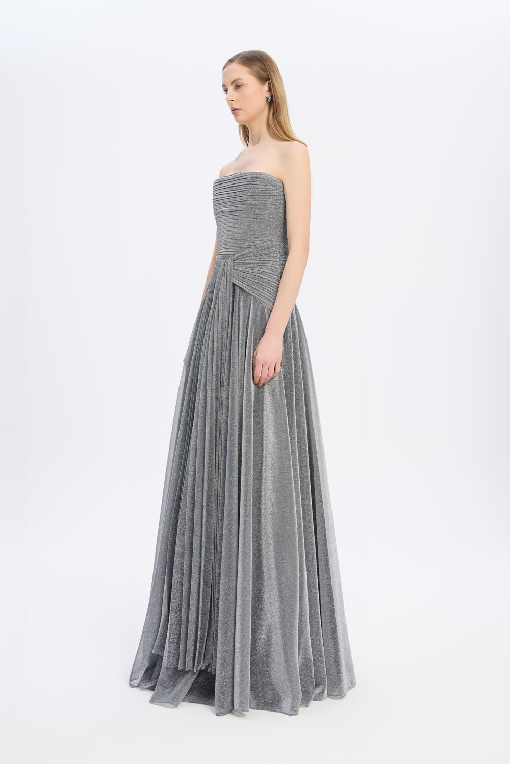 Strapless Collar Silvery Long Evening Dress - 9167C