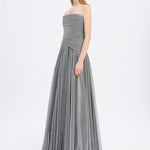 Strapless Collar Silvery Long Evening Dress - 9167C