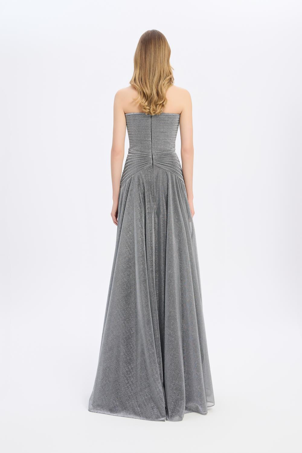 Strapless Collar Silvery Long Evening Dress - 9167C