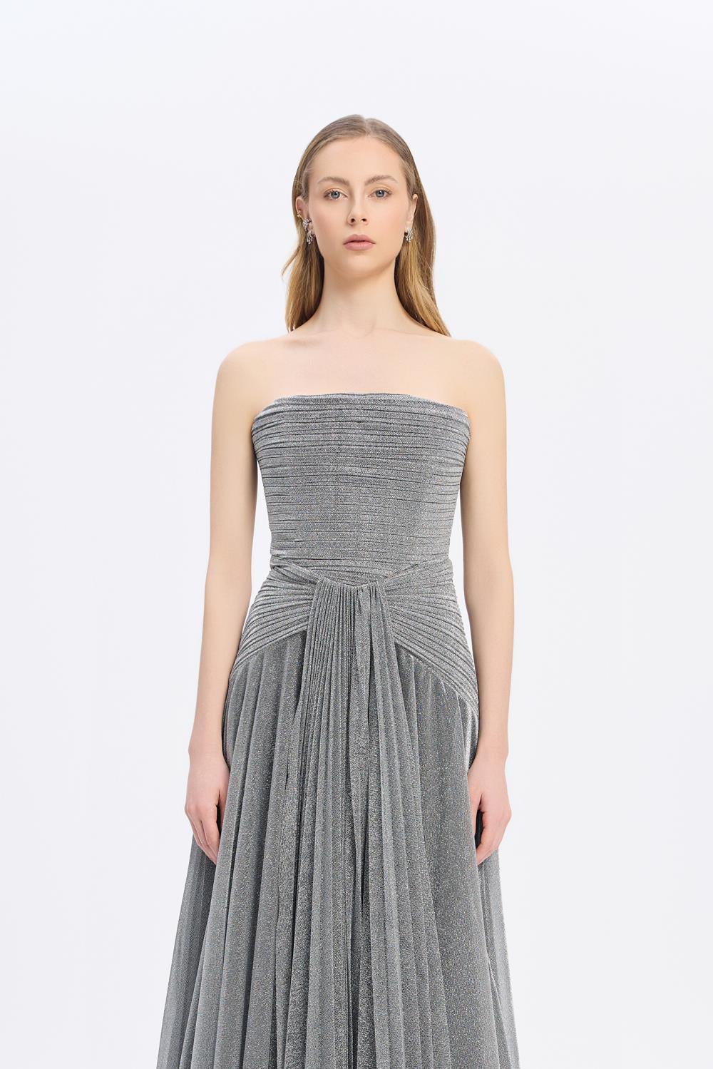 Strapless Collar Silvery Long Evening Dress - 9167C