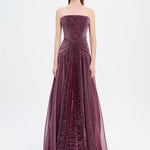 Strapless Collar Silvery Long Evening Dress - 9167C
