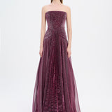 Strapless Collar Silvery Long Evening Dress - 9167C