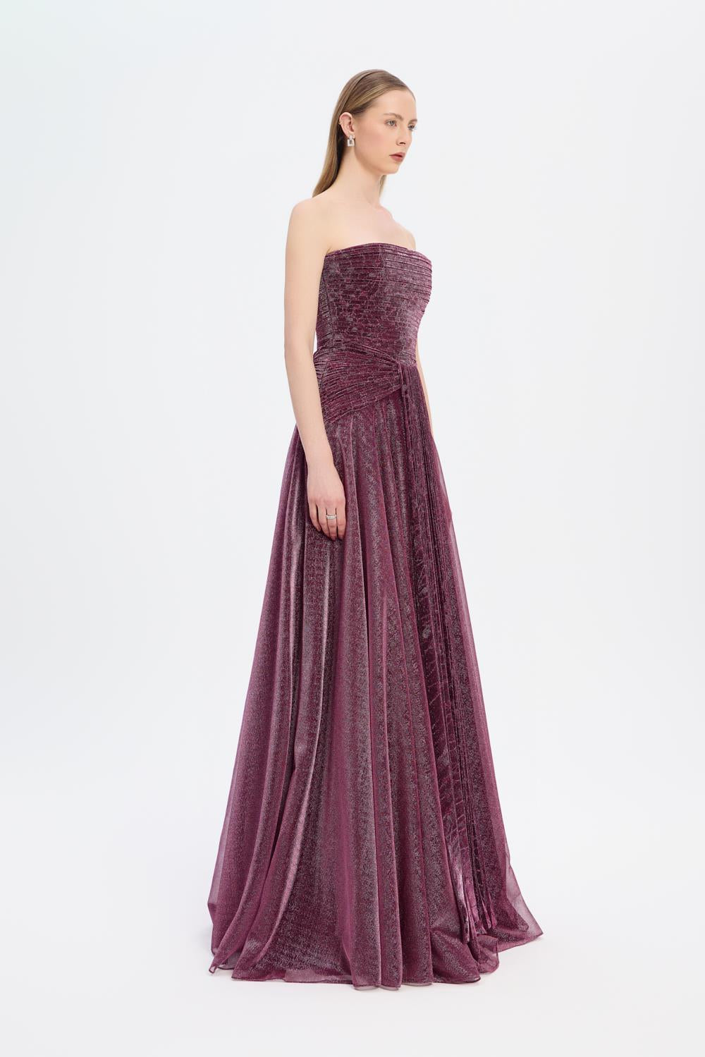Strapless Collar Silvery Long Evening Dress - 9167C
