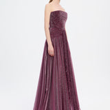Strapless Collar Silvery Long Evening Dress - 9167C