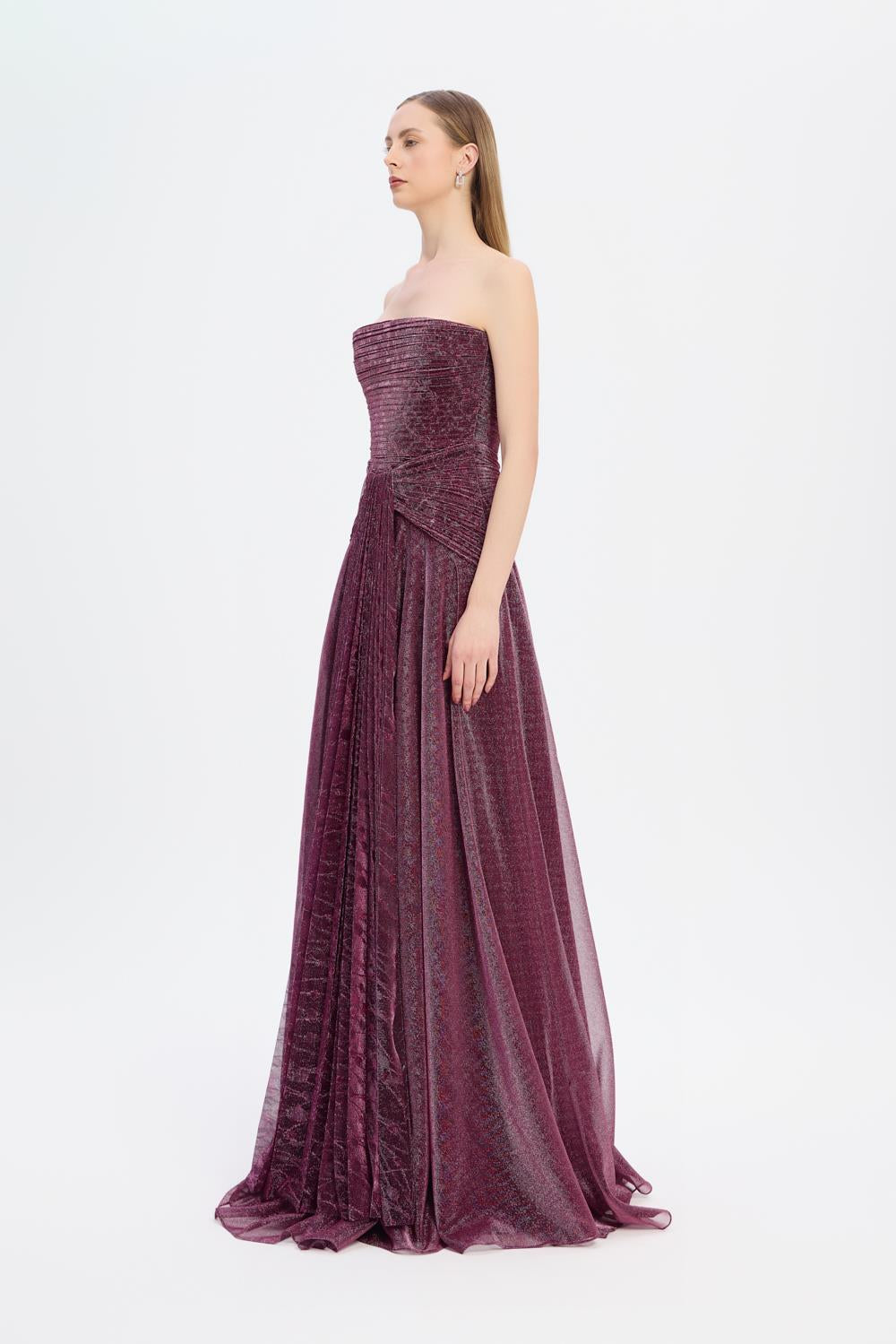 Strapless Collar Silvery Long Evening Dress - 9167C