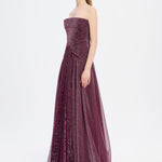 Strapless Collar Silvery Long Evening Dress - 9167C