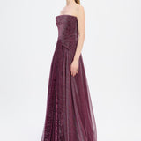Strapless Collar Silvery Long Evening Dress - 9167C