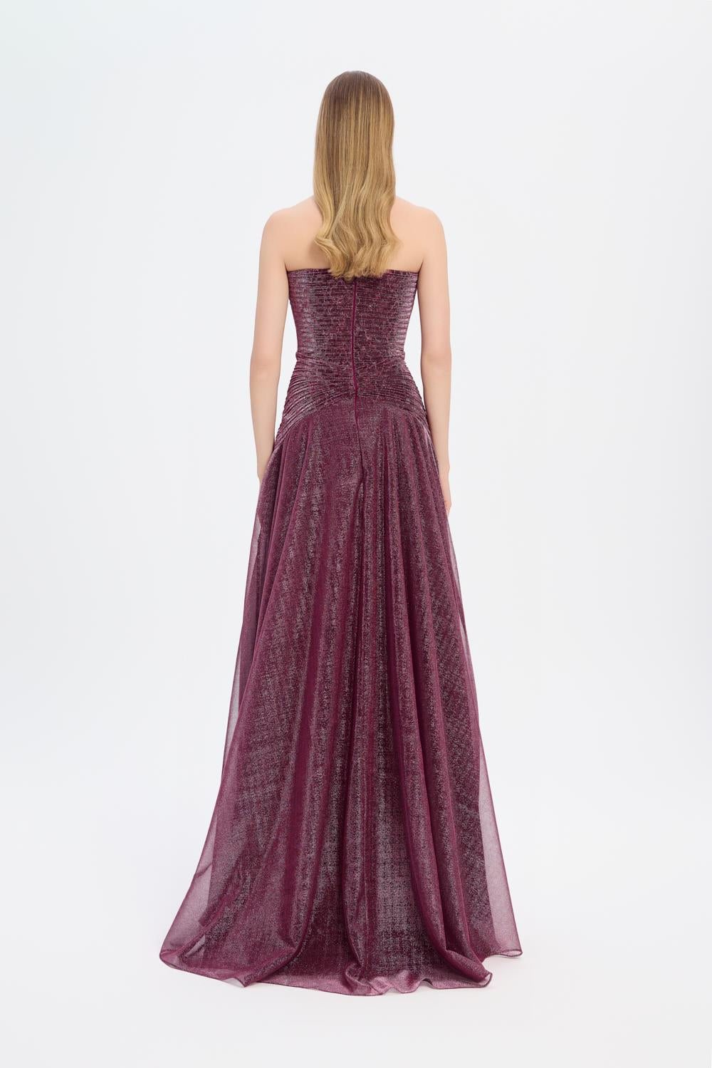 Strapless Collar Silvery Long Evening Dress - 9167C