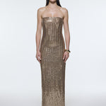 Strapless Neckline Slit Sequin Long Evening Dress - 9293C