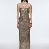 Strapless Neckline Slit Sequin Long Evening Dress - 9293C