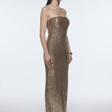 Strapless Neckline Slit Sequin Long Evening Dress - 9293C